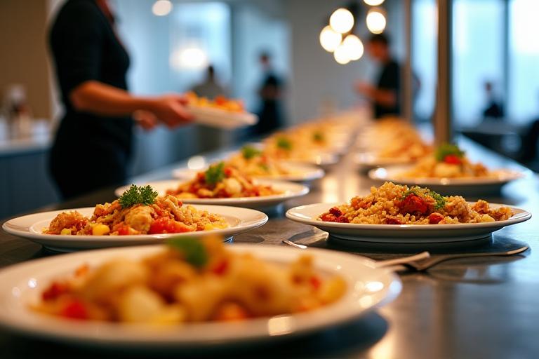 Buffet premium untuk acara katering korporat di pejabat Singapura.